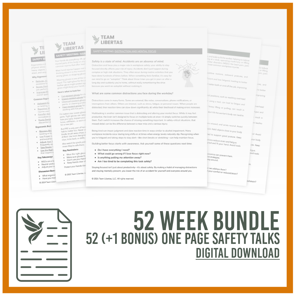 52 Weeks of Safety Meeting Topics (Toolbox Talks) + Bonus Topic