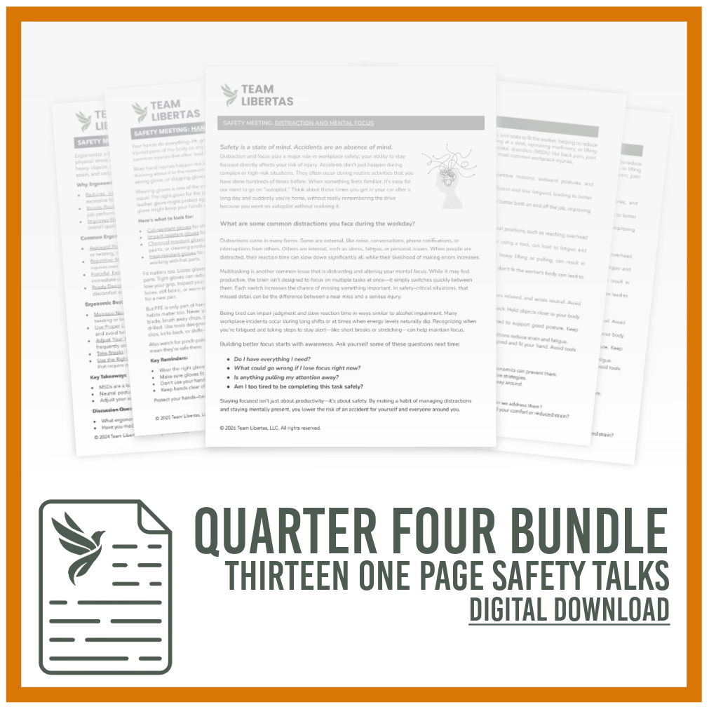Safety Meeting Topics (Toolbox Talks) - Quarter 4 Bundle (13 Topics)